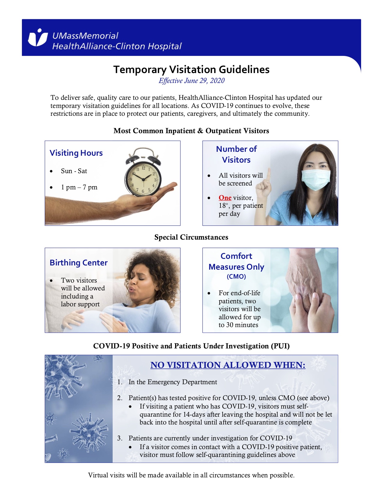 Visitor Restrictions Due to Coronavirus (COVID19) HealthAllianceClinton Hospital UMass